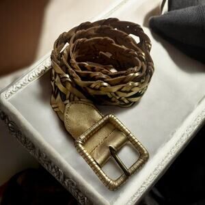 Hollister Women's XS/S Small Gold Woven Leather 1.75" Width Belt Glam Y2K Casual